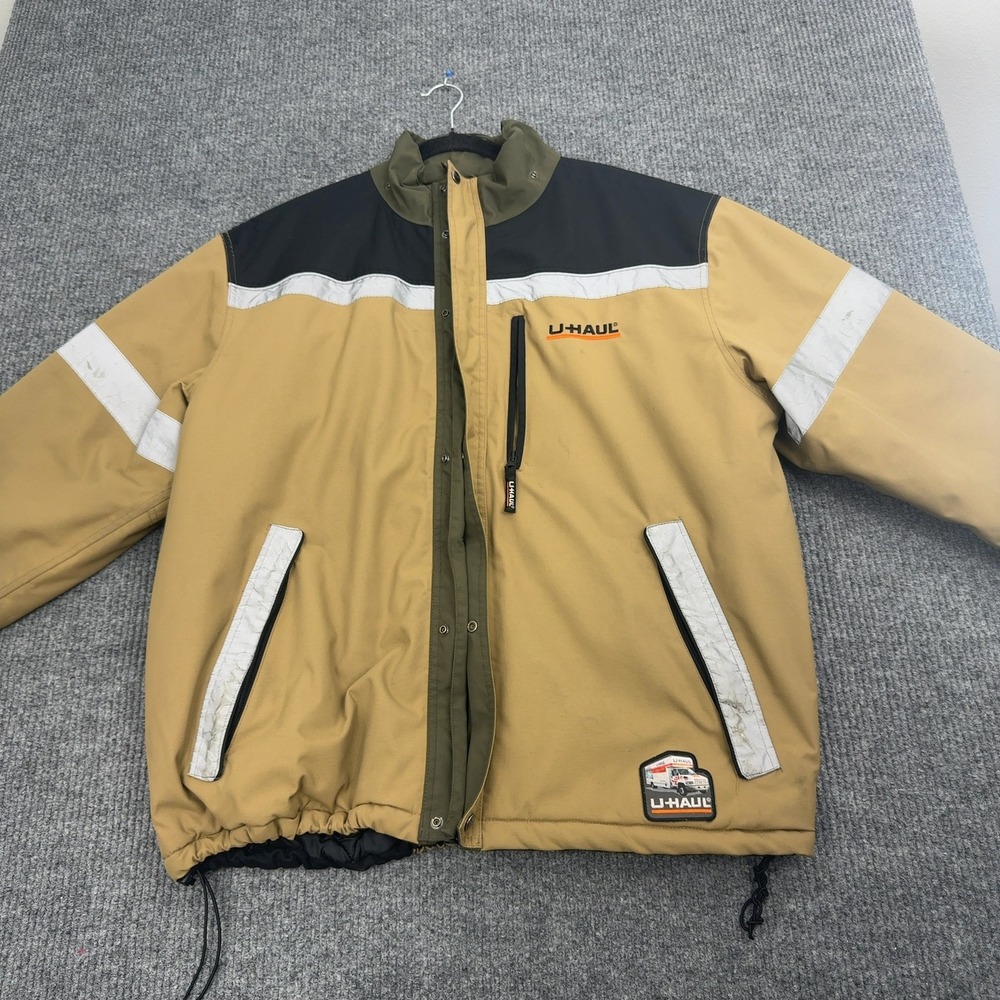 U-Haul Jacket Mens 2XL Tan Reflective Tape Colorblock Utility Gorpcore